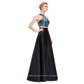 Grace Karin 2016 Neue Mode Sexy zwei Stück Set Sequined Satin Schwarzes Freies Abendkleid GK000107-1